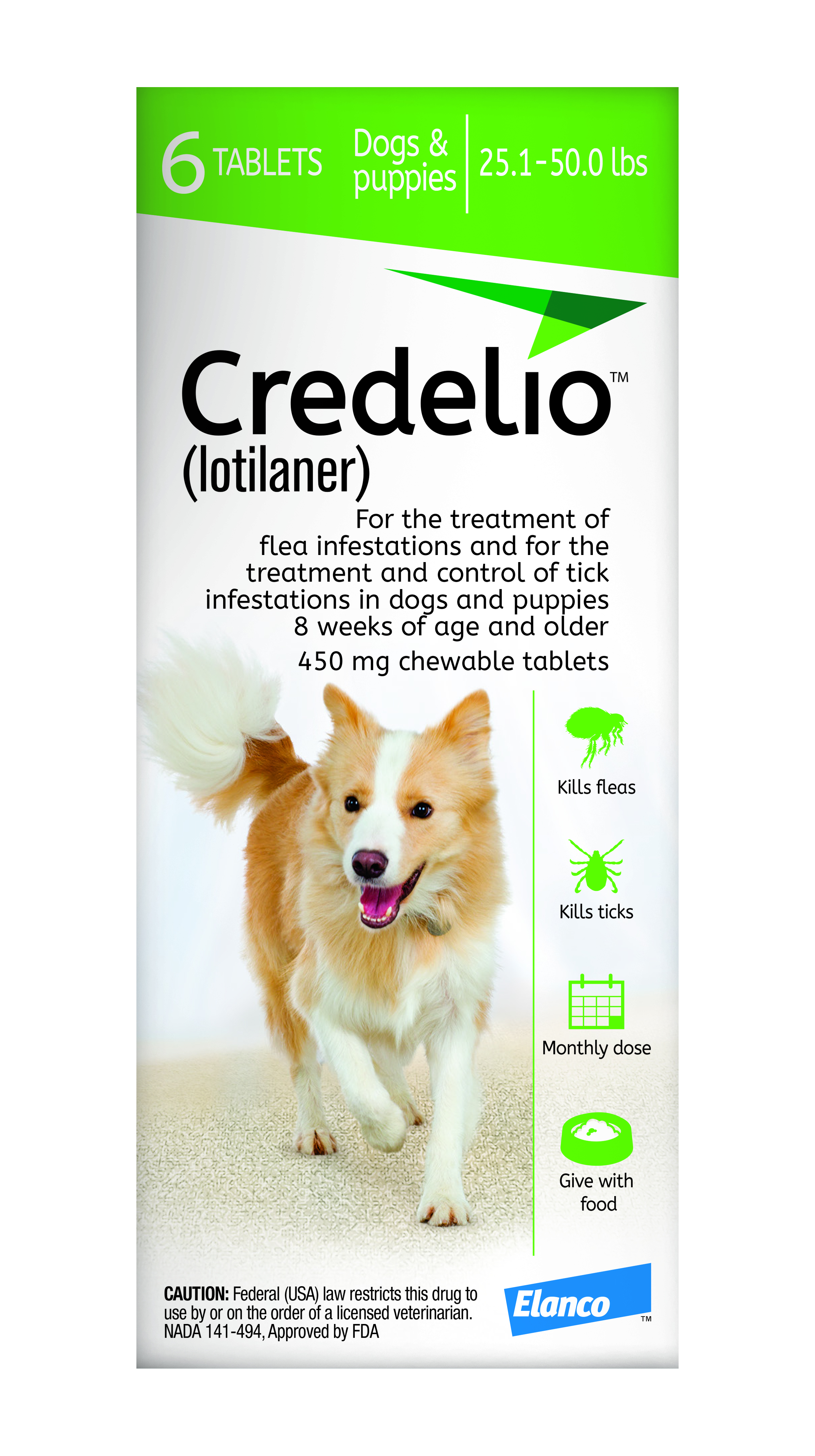 Credelio Chewable Tablets for Dogs 25.1-50 lbs 6 Tablets